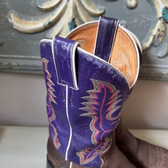 Justin Boots Purple and Brown Women's Cowboy Boots - Picture 2 of 16